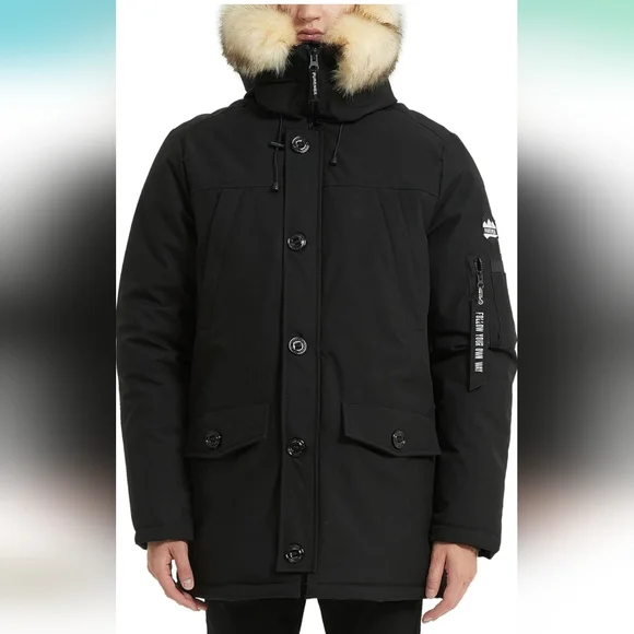 PUREMSX Men's Quilted Jacket Parka Insulated Fur Hooded Heavy Duty Overcoat Sz M - Picture 2 of 16